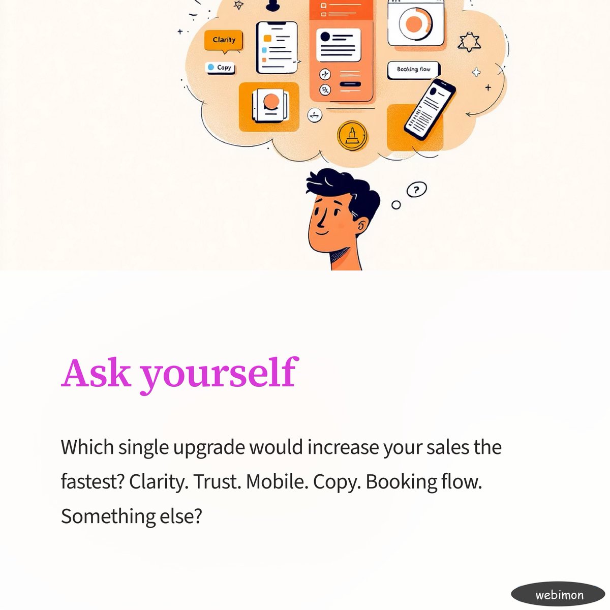 webimon's tweet image. If you could fix ONE thing about your website. what would it be?
Most sites don’t fail because of design… they fail because they don’t make people take action.
Comment the one thing you’d fix. I’ll reply with a quick audit.
#webdesign #businessgrowth #conversiondesign