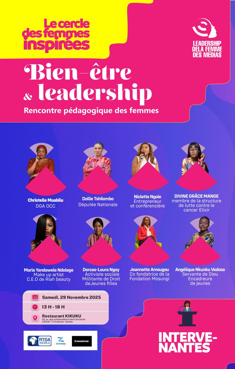 💖 𝑩𝒊𝒆𝒏-ê𝒕𝒓𝒆 &amp; 𝑳𝒆𝒂𝒅𝒆𝒓𝒔𝒉𝒊𝒑
✨ Brunch organisé par LFM : Le Cercle des Femmes Inspirées

🗓️ 29 Nov. | 13h–17h
📍 Restaurant KIKUKU, Gombe. Réf: Educ tv 

10 $ (+ frais) — Cocktail inclus 
📲 M-Pesa : +243 824 537 652
📲 Orange Money : +243 899 444 766