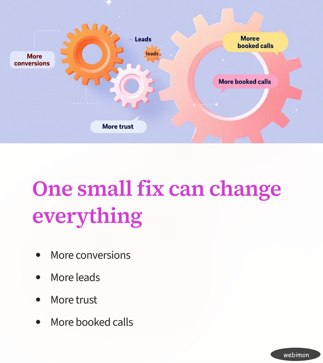 webimon's tweet image. If you could fix ONE thing about your website. what would it be?
Most sites don’t fail because of design… they fail because they don’t make people take action.
Comment the one thing you’d fix. I’ll reply with a quick audit.
#webdesign #businessgrowth #conversiondesign