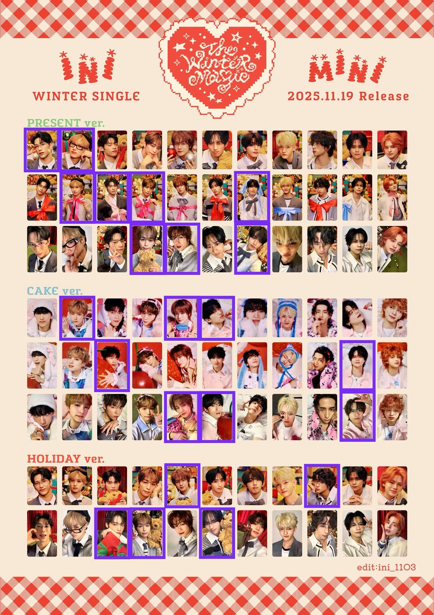 #INI交換 INI THE WINTER MAGIC ウィンマジ
池﨑 尾崎 木村 後藤 佐野 許 髙塚 田島 西 藤牧 松田

【譲】画像1枚目青枠(数字は枚数)
　　封入 ミニ トレカ セルカ 

【求】画像2枚目紫枠 各1枚

2枚以上〜郵送希望
コンプ目的のためなるべく同種でお願いします
条件合う方はお声がけください🙇‍♀