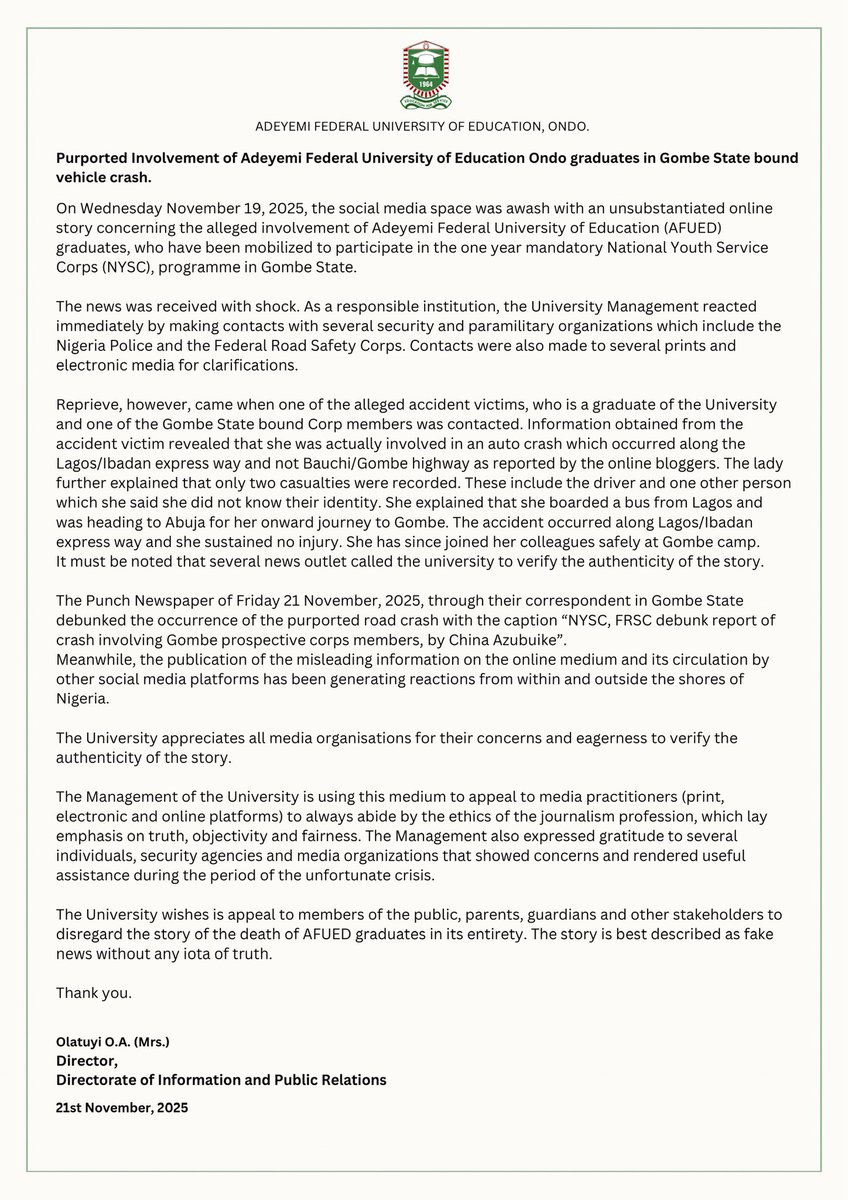 Adeyemi Federal University of Education, Nigeria tweet media