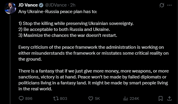 Russia is winning the war; therefore any peace negotiations will favour them.

People are so hooked up on hopium, and are looking at this from an idealist point of view. War doesn't work like a Hollywood movie where the good guys win and the bad guys lose. The stronger side wins