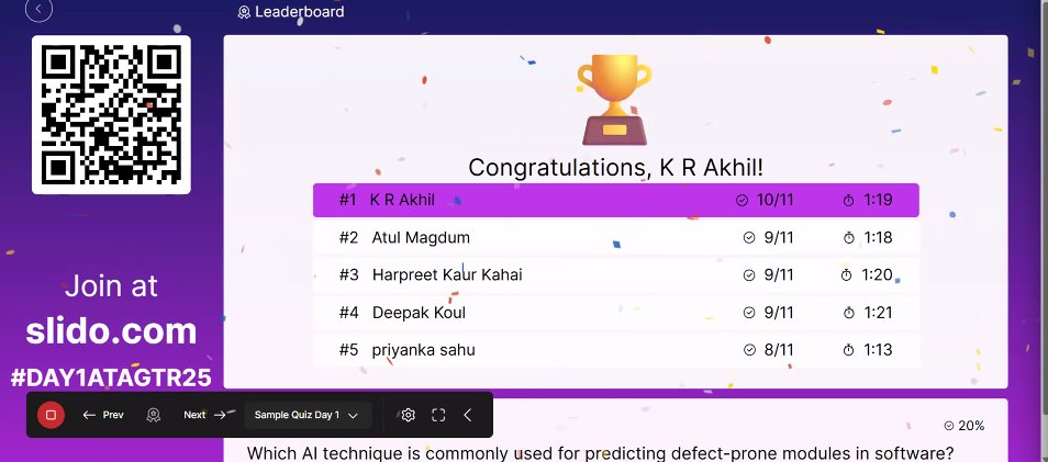 TestingRetreat's tweet image. Your performance was outstanding, and your energy lit up the session!A big shout-out to all participants for making the quiz exciting!
#ATAGTR2025 #10th_Edition #VIRTUALCONFDAYS
@AgileTAlliance
@adigindia
@Tietoevry
@QAMENTOR1
@ISquareIT
@SelectorsHub
@TheTestChat
@WS_Audiology