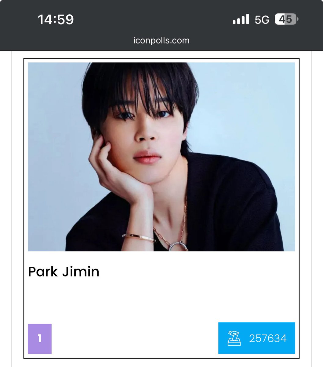 tani24437199's tweet image. . 　＼＼　 \ 　/ 　／／
.         ICON VOTE #1
.　  ／／　 /　 \　 ＼＼
I vote &quot;Park Jimin&quot; for #MostPowerfulAsian2025 @iconpolls 
🐣 Just log in with Google and vote once every hour!
🔗x.gd/8PgYY