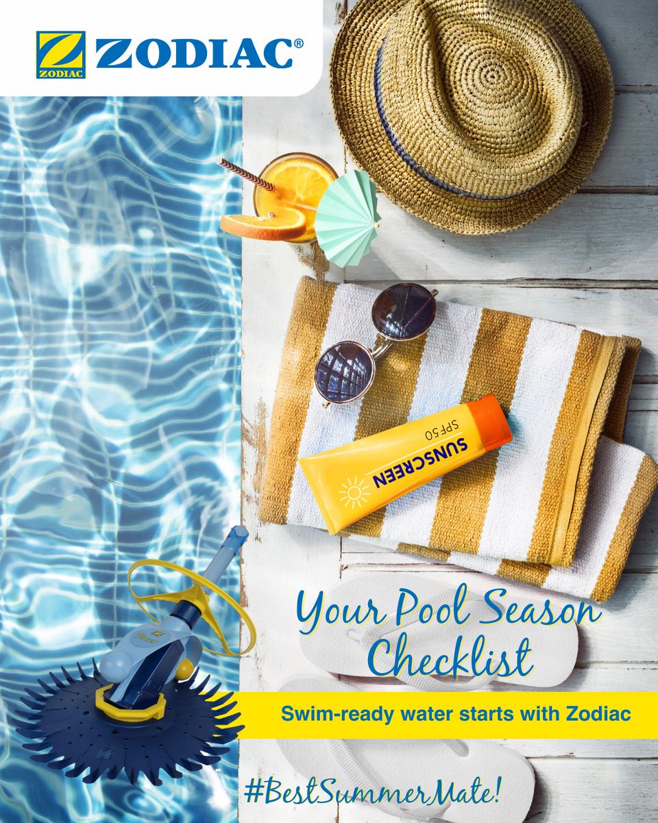 Zodiac_ZA's tweet image. POOL SEASON CHECKLIST ✅
☀️ Sunscreen
🕶️ Shades
💧 Zodiac Pool Cleaner
🍹 Cool vibe

You’re not summer-ready until your pool is Zodiac clean! 💦
Drop a 💙 if your Zodiac is already hard at work for pool season!

#ZodiacSummer #PoolCheck