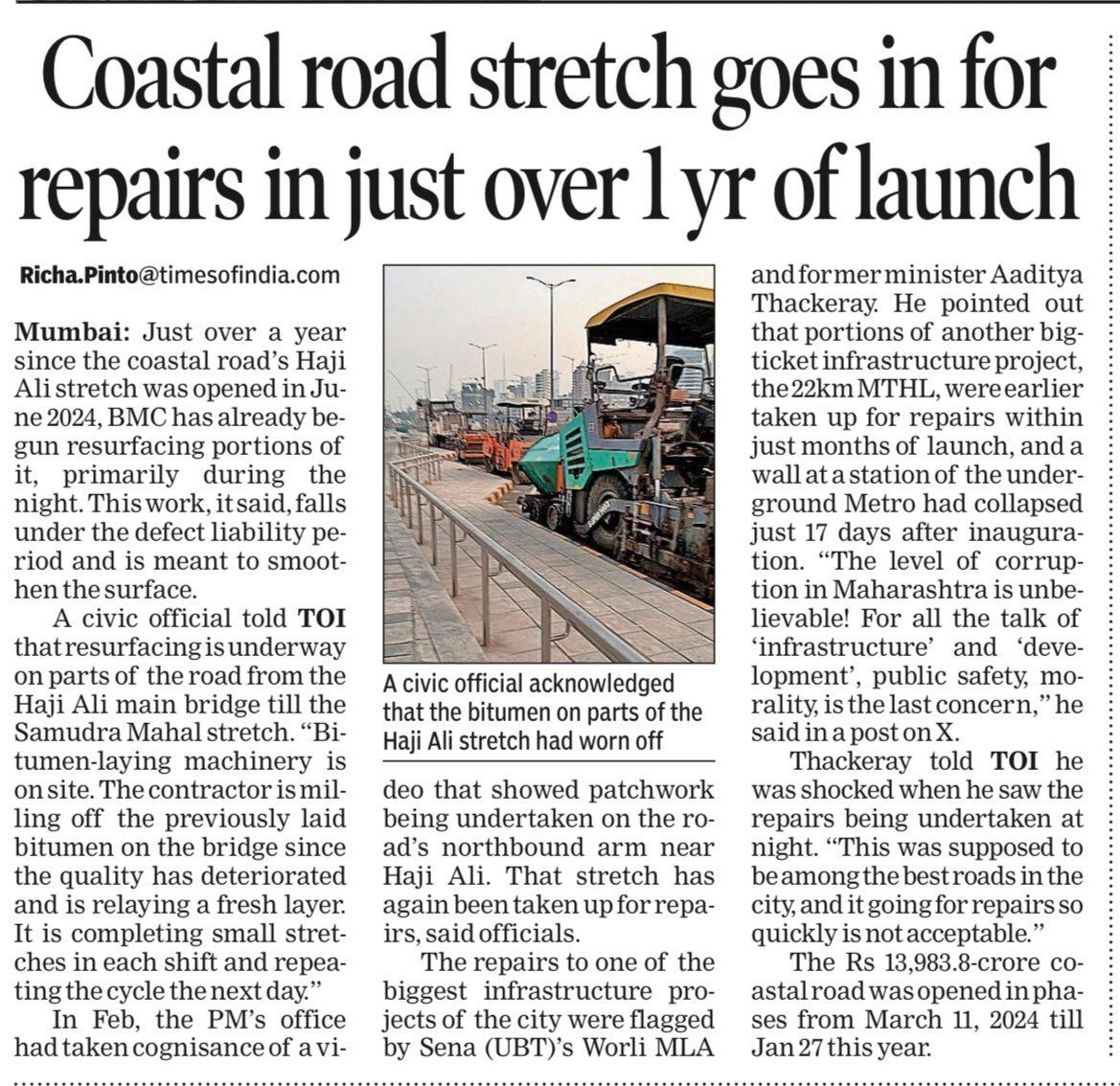 kunalpurohit's tweet image. 14,000 crore road, falls apart in a year.  👏👏👏