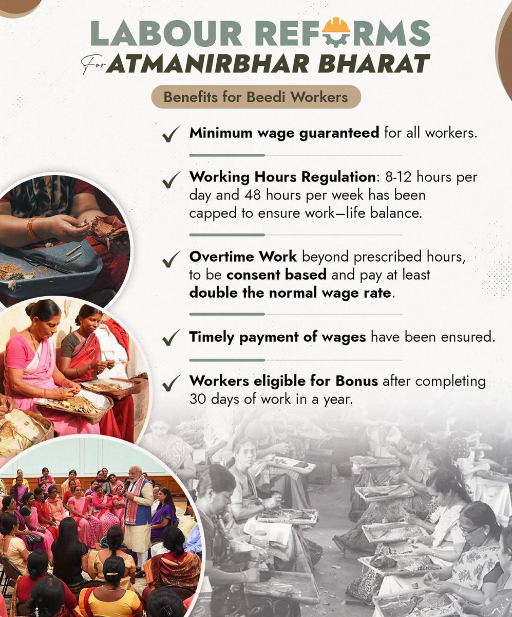 mansukhmandviya's tweet image. बीड़ी कामगारों की आर्थिक और सामाजिक प्रगति होगी सुनिश्चित!

Labour Codes to ensure Economic and Social Protection of Beedi Workers!

#श्रमेव_जयते 
#ShramevJayate