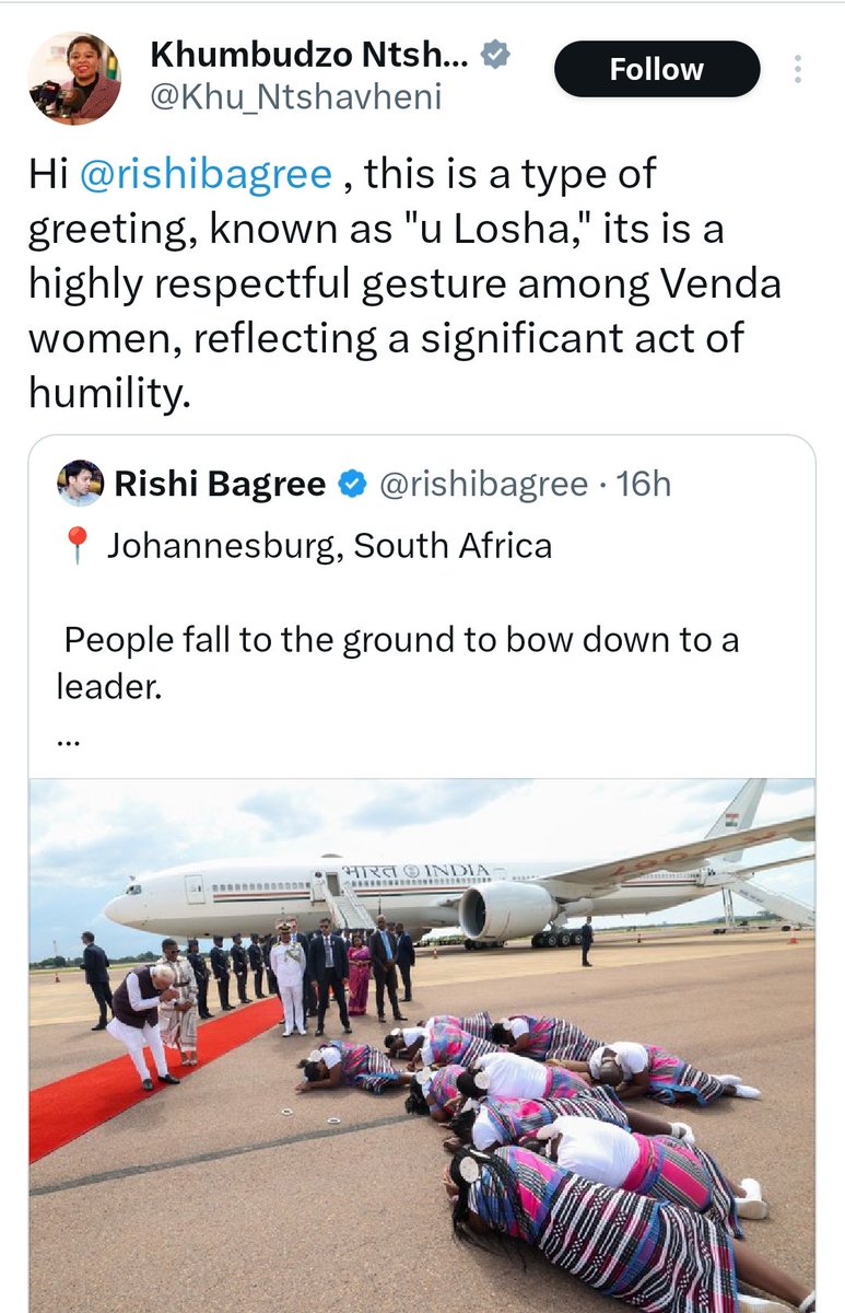 zoo_bear's tweet image. BJP IT cell is celebrating because South Africans are &apos;Falling to the ground to bow down to the World Leader&apos; 
Fact : This is a traditional greeting gesture known as ‘u Losha’ practiced by the Venda people of South Africa,  It is performed by Venda women as an expression of…