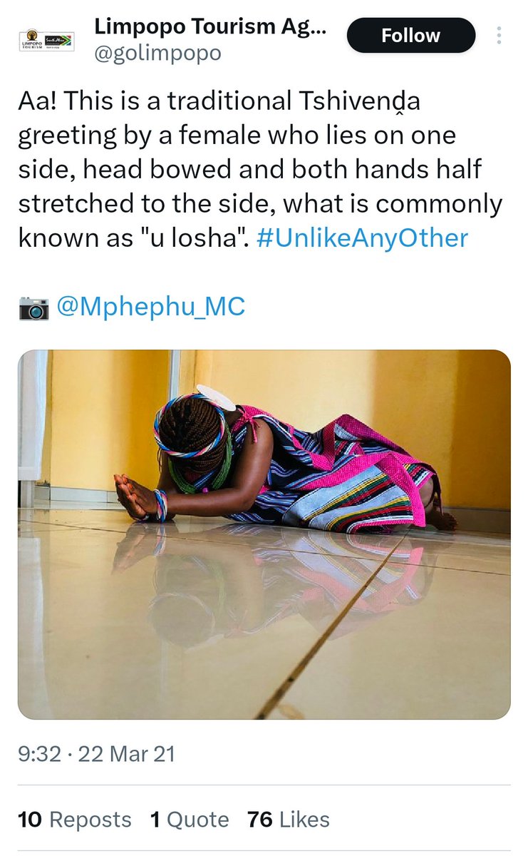 zoo_bear's tweet image. BJP IT cell is celebrating because South Africans are &apos;Falling to the ground to bow down to the World Leader&apos; 
Fact : This is a traditional greeting gesture known as ‘u Losha’ practiced by the Venda people of South Africa,  It is performed by Venda women as an expression of…