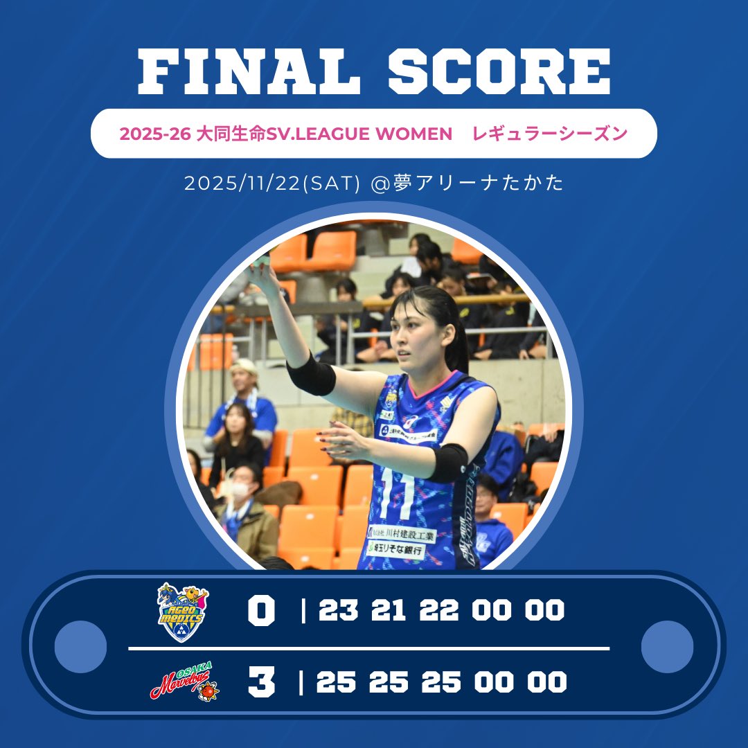 💙Game Result 💙 🏆2025-26 大同生命SV.LEAGUE WOMEN 🗓11/22（sat