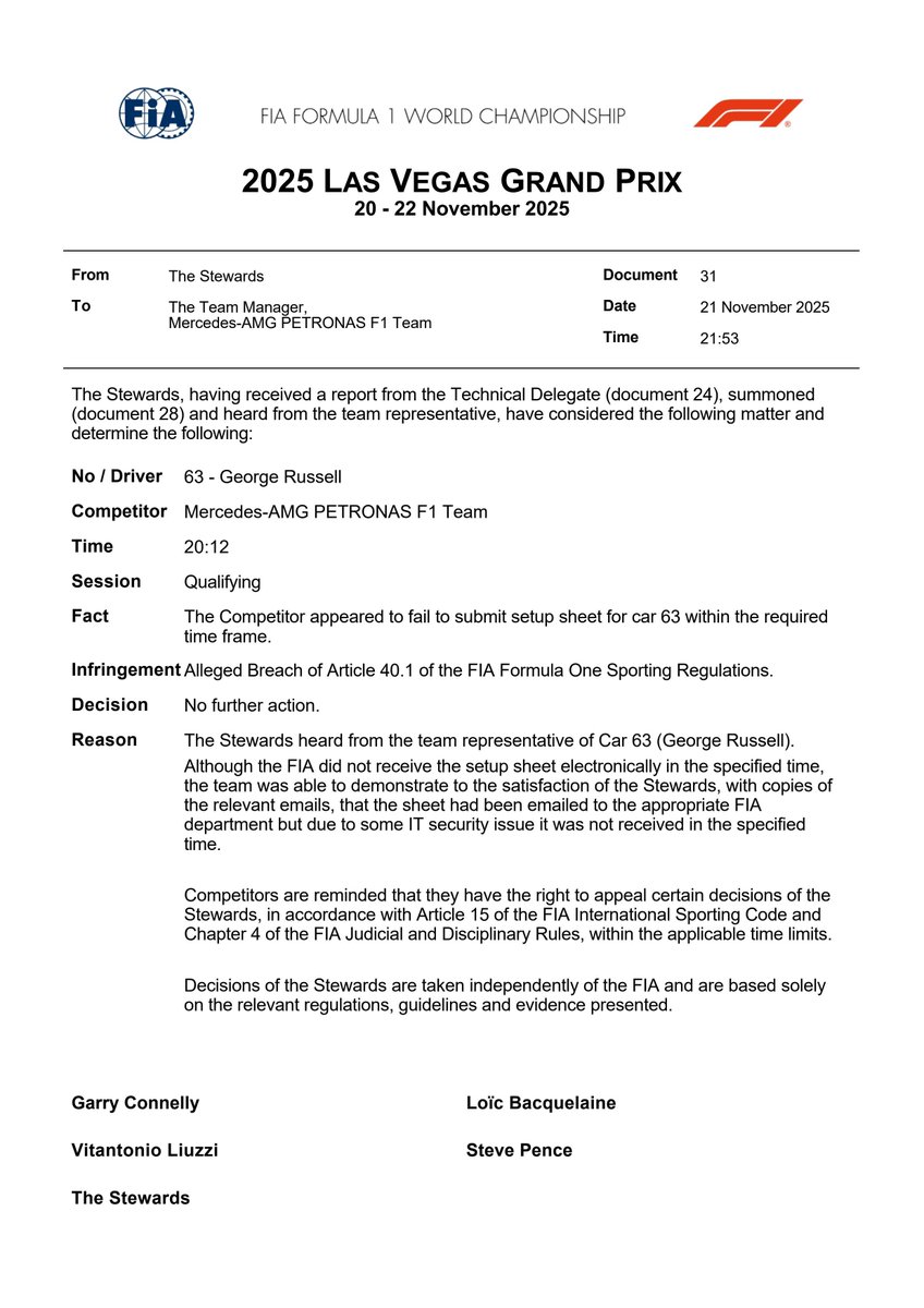 MercedesAMGPCF1's tweet image. 🚨🚨 NO PENALTY FOR THE TEAM❗️

The sheets didn’t arrive because of an IT security issue.

P4