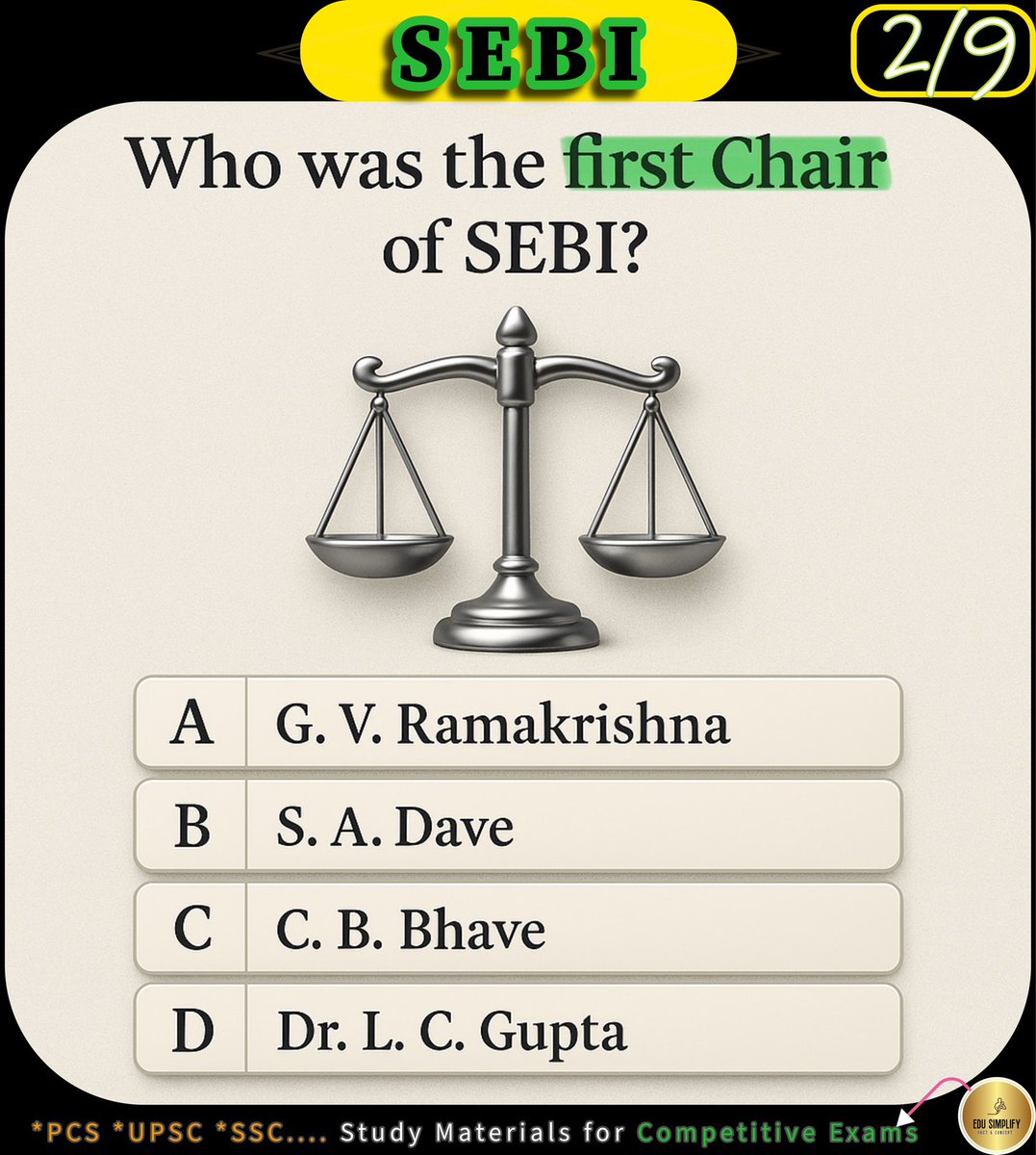 edusimplify's tweet image. SEBI: Who was the first chairman of SEBI?
(Aspirants, show some support 💪)
#UPSC #UPSC2026 #CompetitiveExams #SSC #WBCS #RBI #CurrentAffairs #EduSimplify #SEBI