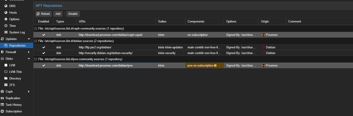 tonemarujp's tweet image. 10GBしかないけど、同期完了した。警告はproxmoxらしくうっとうしいけどよさそうかな？　一旦、インターネットに晒していないLAN用のほうのホストで試してしばらく様子見る。

ちょっと手書き部分が多いから不安やな。

ftp.pw2.org/proxmox/pve-no…
ftp.pw2.org/proxmox/ceph-s…