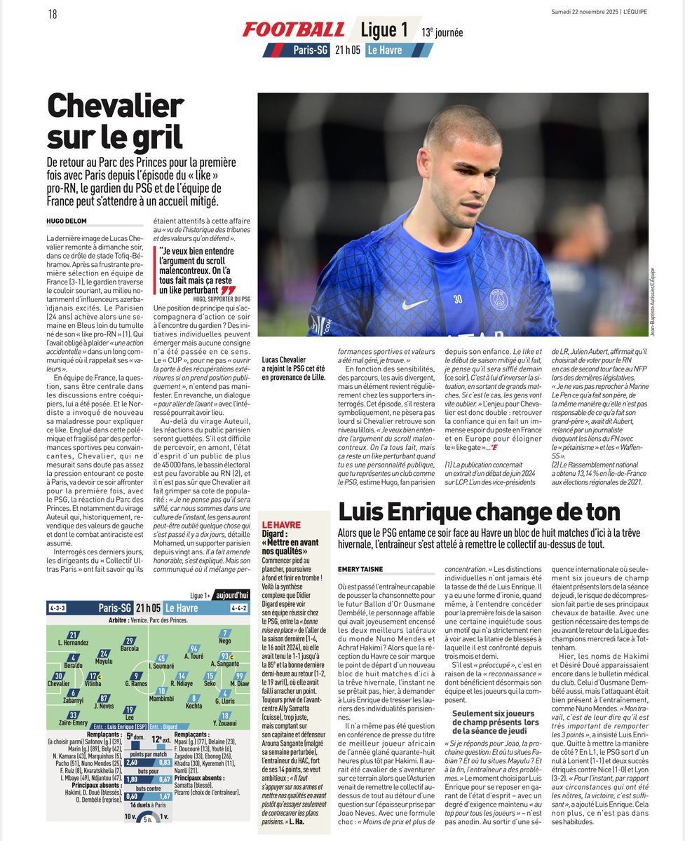 rdppsg's tweet image. 🔴🔵📰 Revue de presse #PSG de l’équipe , samedi 22 novembre #PSGHAC