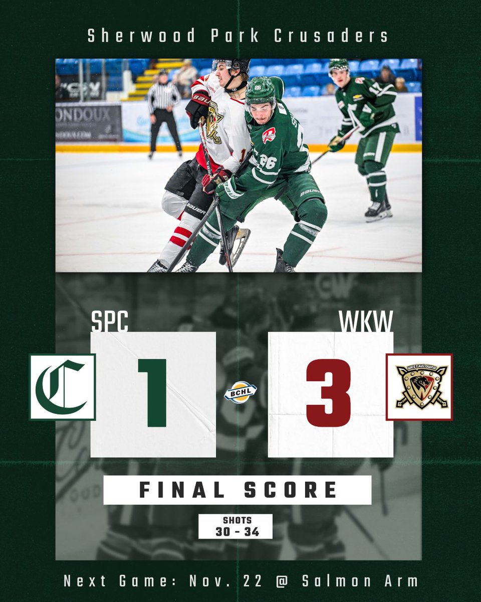 Tonight’s final in West Kelowna. 

Sampair had the lone goal, while Vavro stopped a total of 31 shots. 

Tomorrow we visit the Salmon Arm Silverbacks at 7:00pm MST.