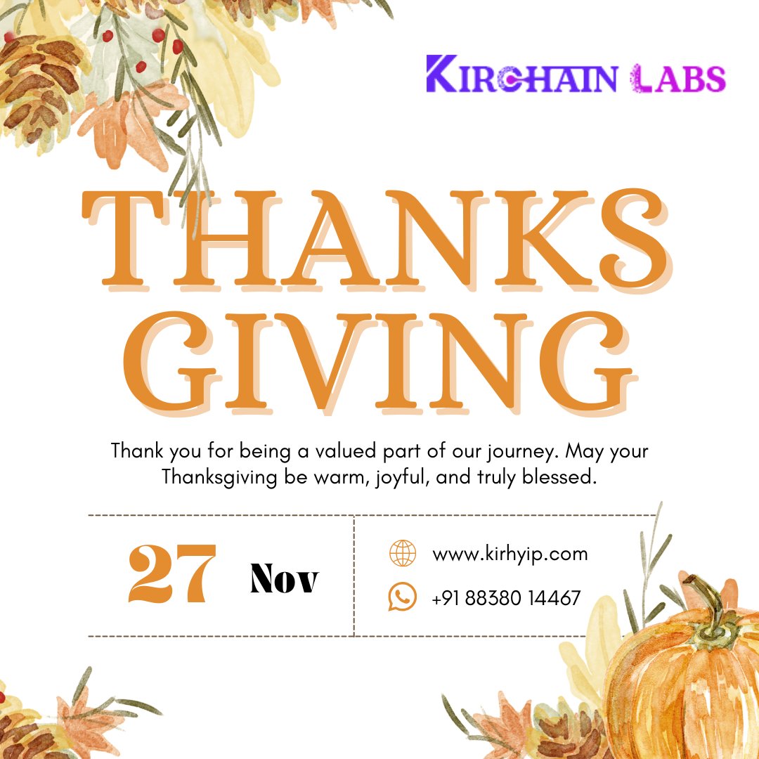 kir_chain_labs's tweet image. Grateful for the trust, support, and partnerships that drive our innovation.

This Thanksgiving is for being part of our blockchain journey. 🍂✨

🌐 kirhyip.com
📲 +91 88380 14467

#Thanksgiving #KIRChainLabs  #BlockchainDevelopment #Innovation  #HappyThanksgiving