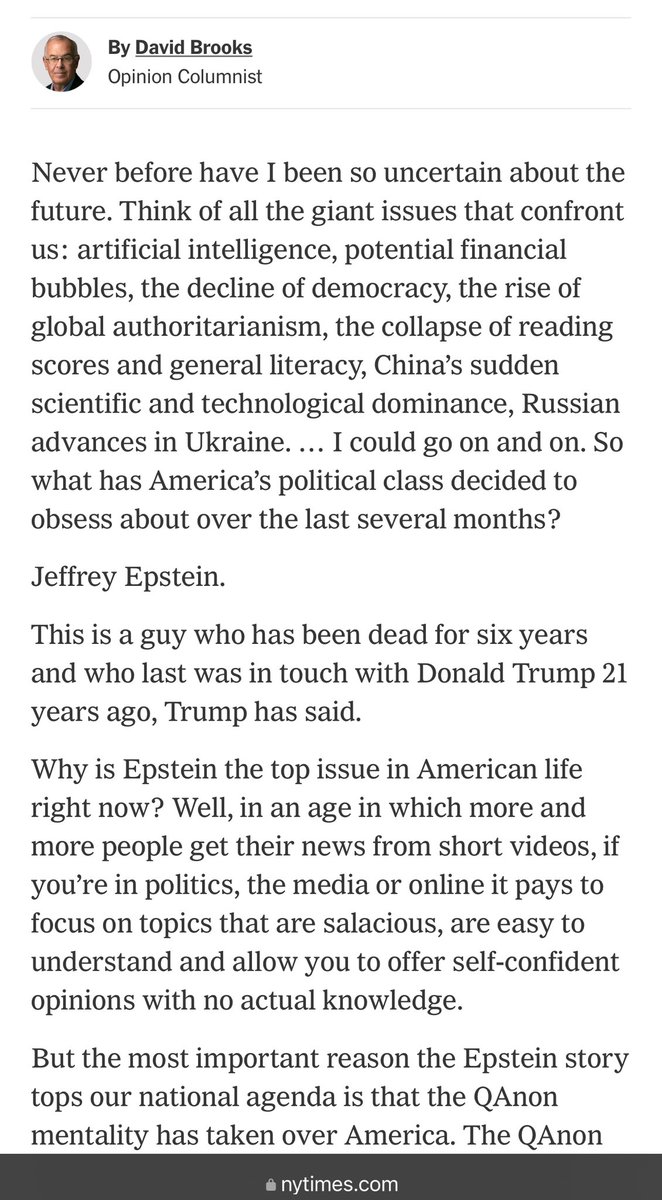 clearing_fog's tweet image. Reminder: A couple years ago, the public learned David Brooks was collecting a second salary while writing for the New York Times (from the Aspen Institute), and had other conflicts/entanglements (e.g. Nextdoor and the Walton family).

The NYT still pays him to write this.