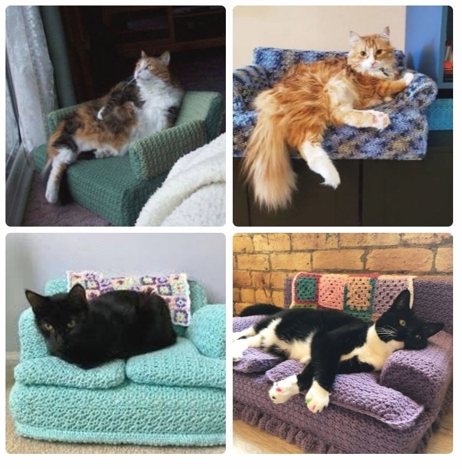 womensart1's tweet image. A couple of years ago a trend began for making crochet and knitted mini sofas for pet cats 🐈 #Caturday