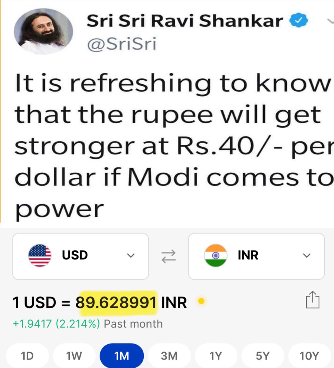 vijaythottathil's tweet image. Pls wake up @Gurudev, Dollar is almost touching 90!
