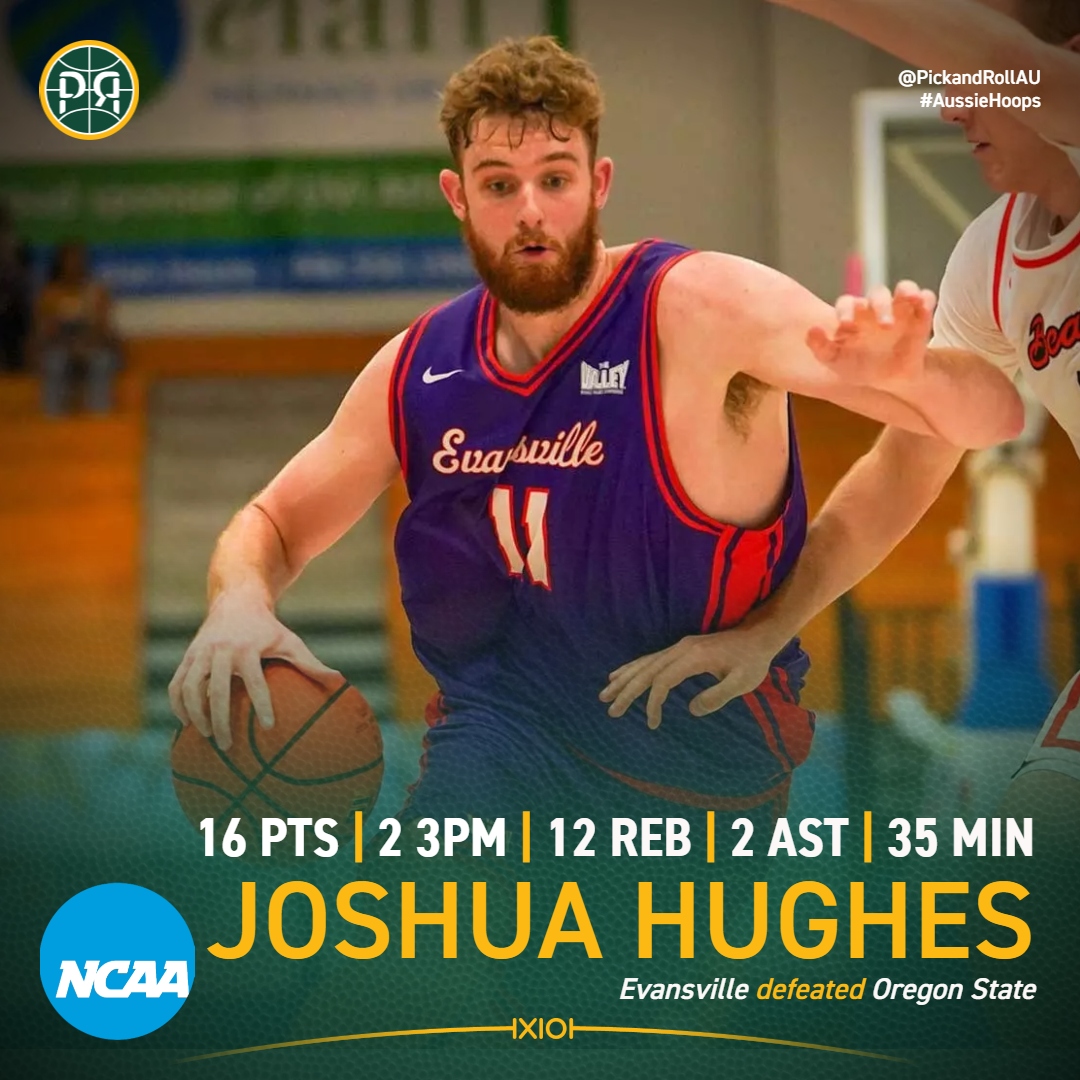 PickandRollAU's tweet image. Queenslander Josh Hughes logged his second double-double of the season as Evansville fended off Oregon State, 73-69💜
#AussieHoops #NCAAMBB