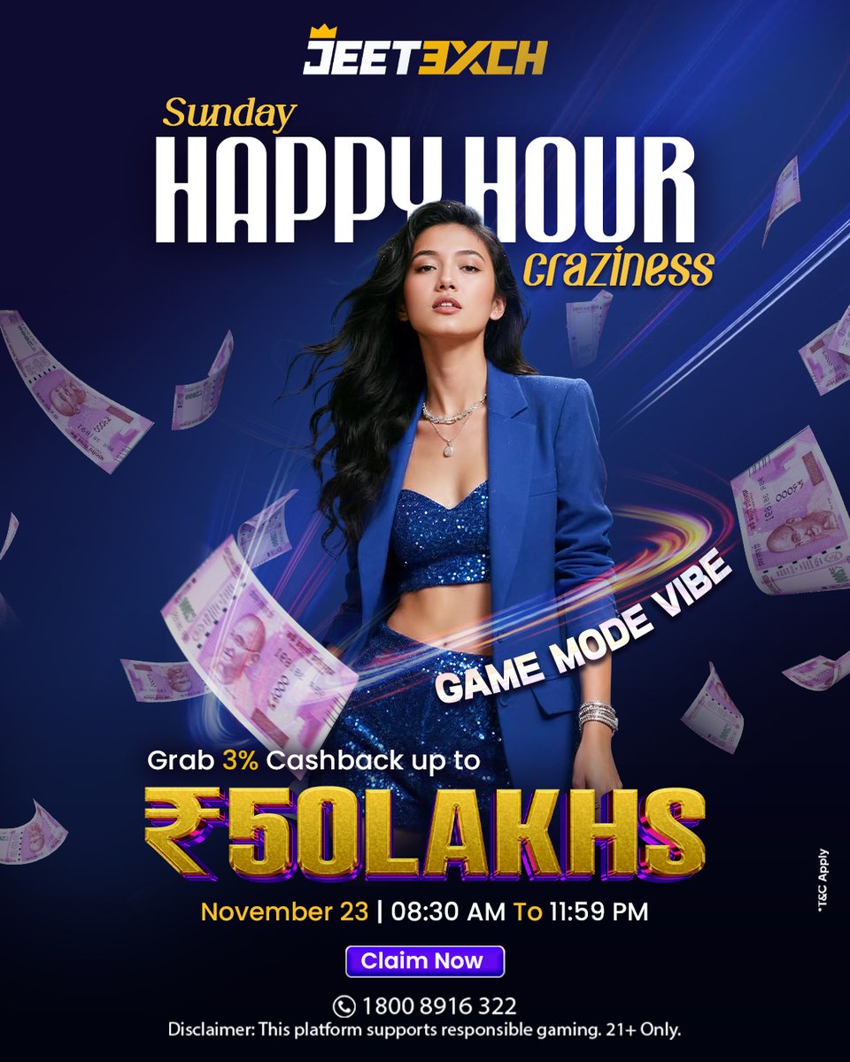 jeetexch's tweet image. Don’t just scroll. Join the Happy Hour hype!🎉

Get 3% cashback up to ₹50 Lakhs and make every hour a winning hour! 🃏

Play big, win bigger only on JeetExch! Don’t miss out—valid on November 23rd.

#JeetExch #casino #casinogames #slotgames #slots #jackpot #bigwin #winner #lucky