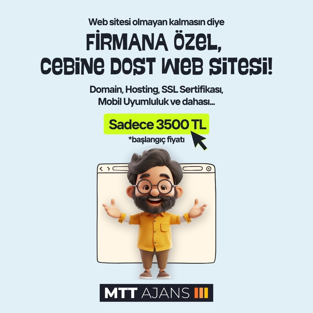 ajansmtt's tweet image. | Web Sitesi Olmayan Kalmasın Diye Firmana Özel Cebine Dost Web Sitesi Sadece 3500₺! Hemen Bize Ulaşın. 

#webtasarım #grafiktasarım #logotasarım #markatescil #sosyalmedya #eticaret #seo #matbaa  #bursaajans #bursareklamajansı