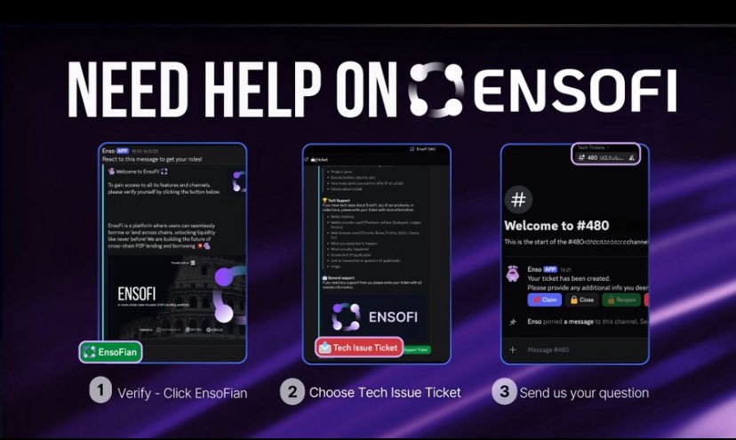 Miss__Defi's tweet image. Trouble on EnsoFi? We’ve got you covered.

Two ways to reach us:

1/ DM us on X: @EnsoFi_xyz

2/ Create a ticket on Discord:
• Join: discord.gg/WzPB7beG6T
• Verify your account
• Go to Support → Ticket → Tech Issue Ticket
• Describe your issue

We’re ready to help!