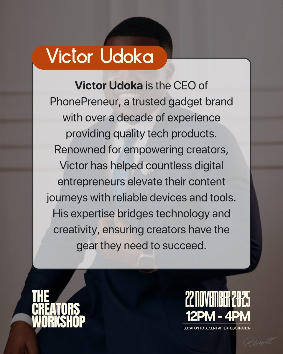 thearikesamuel's tweet image. One of the best things that can happen to any creator? Great gadgets. 

And we’ve got the CEO of @phonepreneur coming to speak on this. 

Trust us, you don’t want to miss his session.

#Thecreatorworkshop