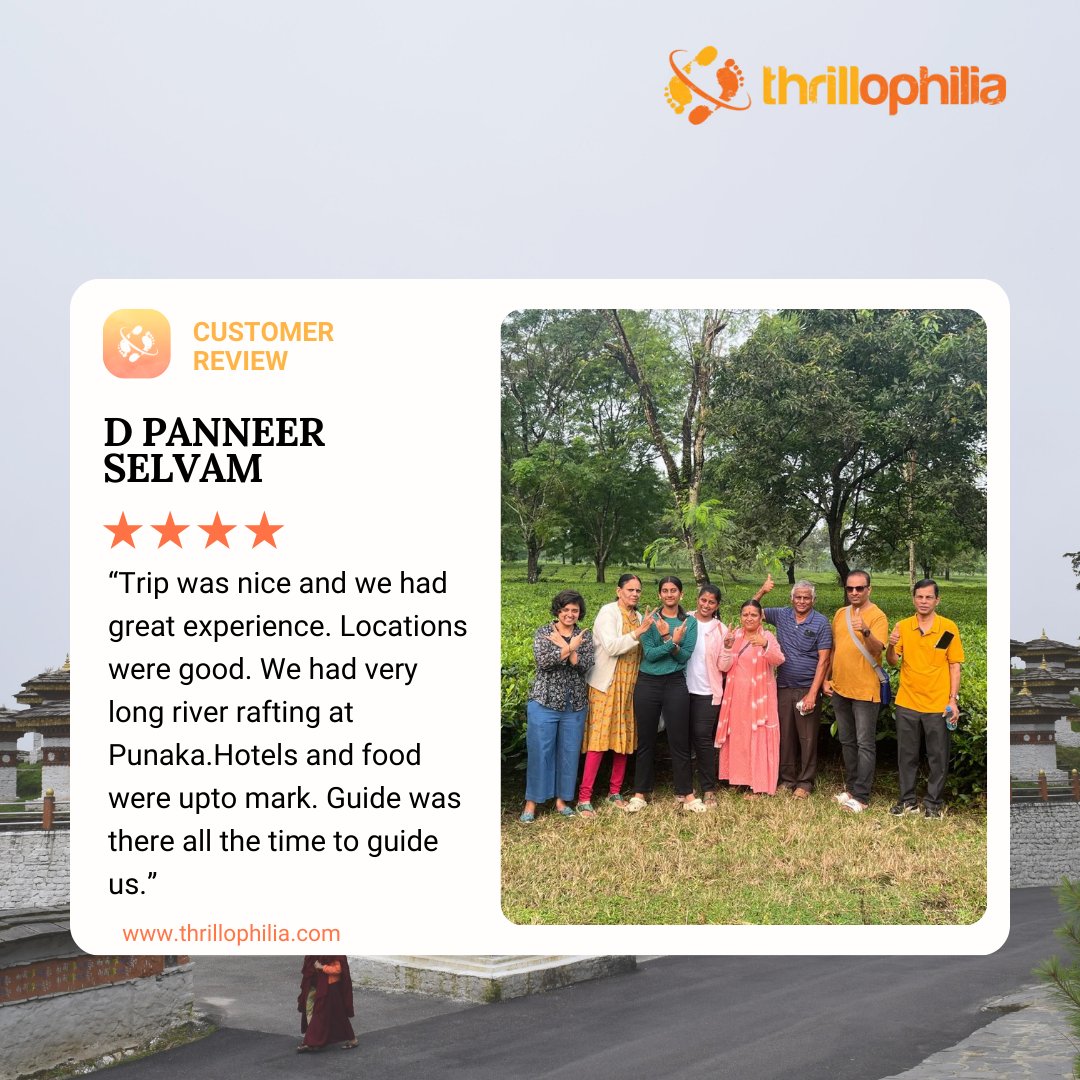 Real traveller sharing their Bhutan experience!🌄

Smooth stays, great locations, long river rafting at Punakha &amp; a guide who supported throughout the trip.✨

Sharing this so more travelers can find genuine #ThrillophiliaReviews and plan confidently.🇧🇹

#BhutanTrip #BhutanTravel