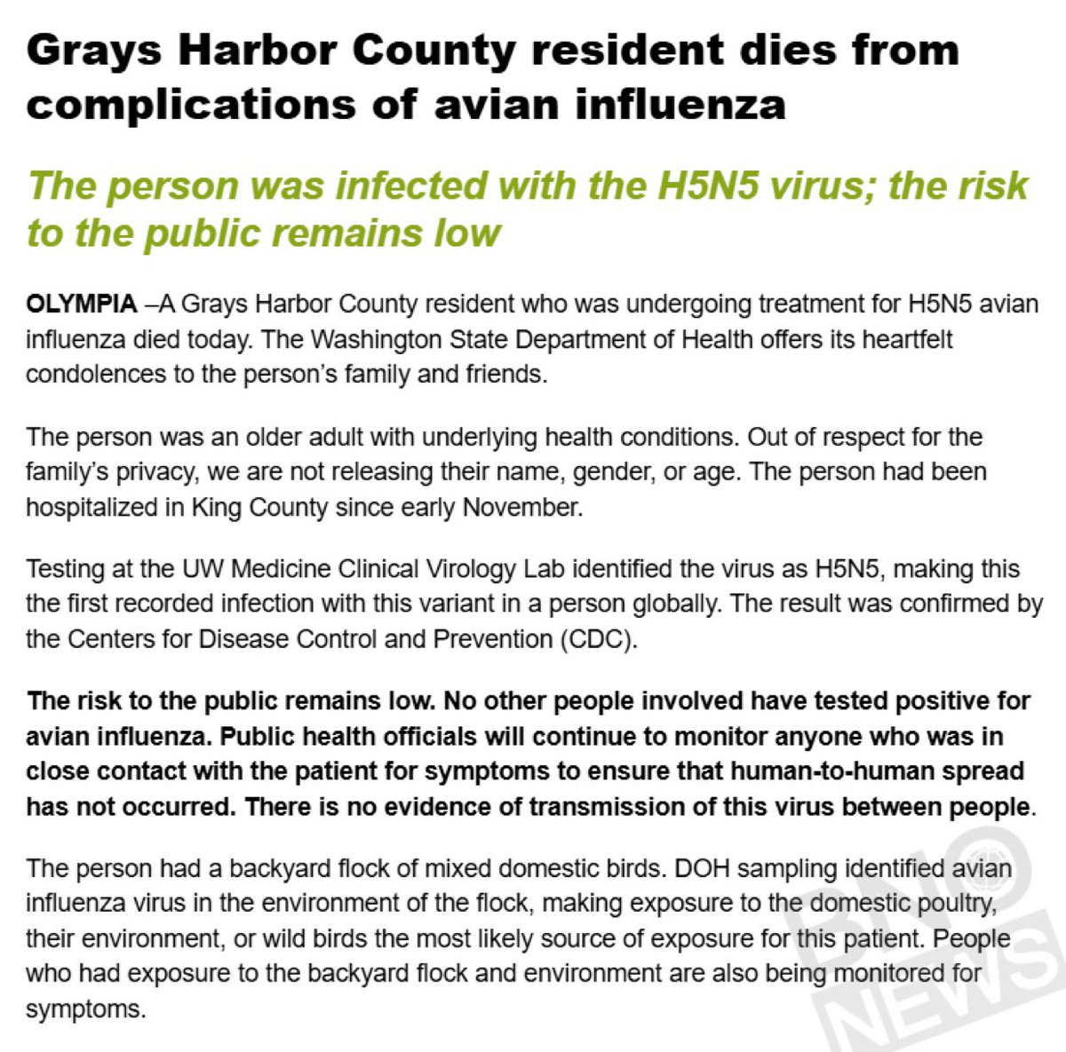 DrEricDing's tweet image. ⚠️EXTREMELY WORRISOME—First ever human case of Bird flu H5N5—has now suddenly died! Patient fell ill and got hospitalized in early November, confirmed H5N5 last week, died Friday November 21st.  H5N5 has NEVER BEFORE DOCUMENTED TO JUMP INTO HUMANS before… and now the first human…