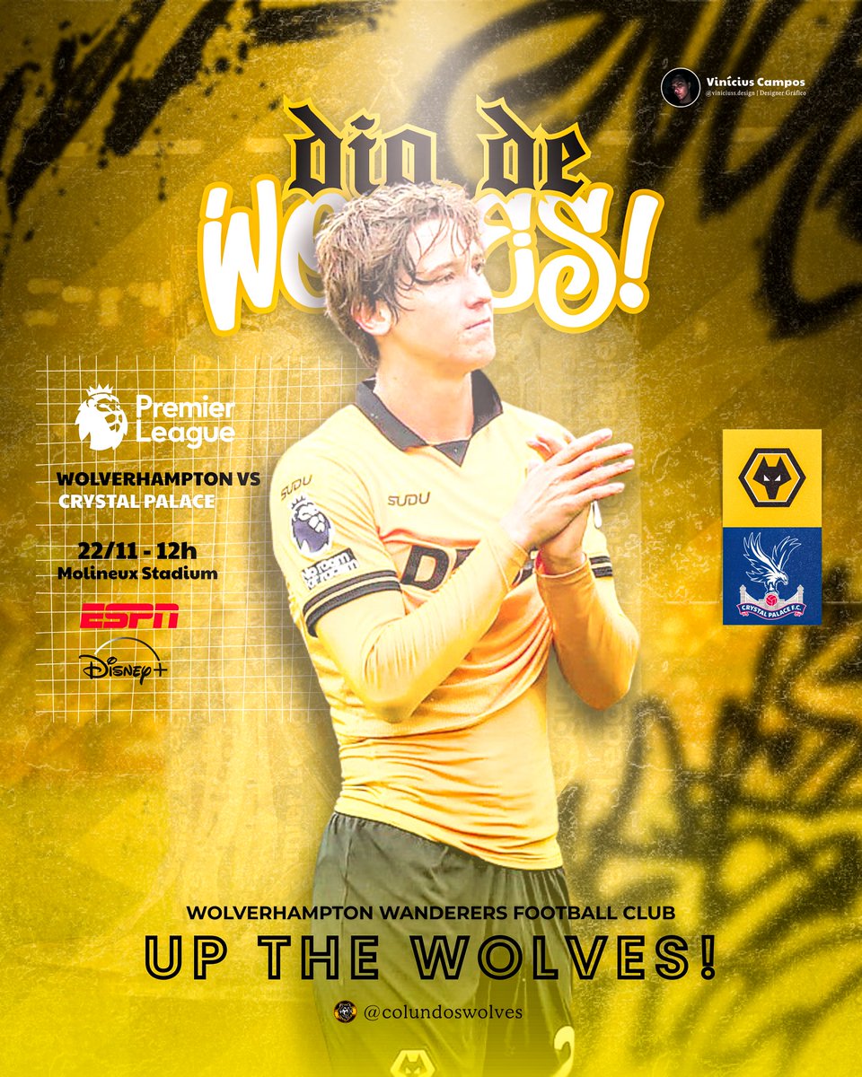ColunaDosWolves's tweet image. 🐺⚽• 𝙃𝙊𝙅𝙀 𝙏𝙀𝙈 𝙒𝙊𝙇𝙑𝙀𝙎!

Hoje neste sábado, após a semana de Data FIFA, o Wolverhampton vai à campo para enfrentar o Crystal Palace FC pela 12° Rodada da Premier League. Os Wolves vão enfrentar os Glaziers dentro de casa, no famoso estádio Molineux Stadium, às 12h.…