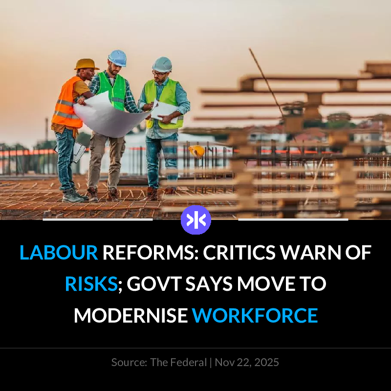 FynxNews's tweet image. 📰 India implements four Labour Codes on Nov 22, 2025, to modernize its workforce. Govt cites universal social security, timely wages; critics warn of risks like increased work hours.

Download Fynx App: tinyurl.com/fynx-app-ps

 #LabourCodes #India #Workforce