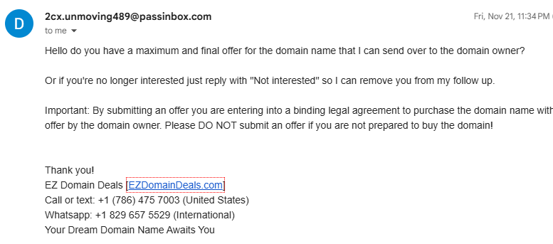 domainaio's tweet photo. Domain outbound gone wrong! 

Avoid such companies.

#Ezdomaindeals #domainoutbound #email #outbound https://t.co/P79VhX0AnC