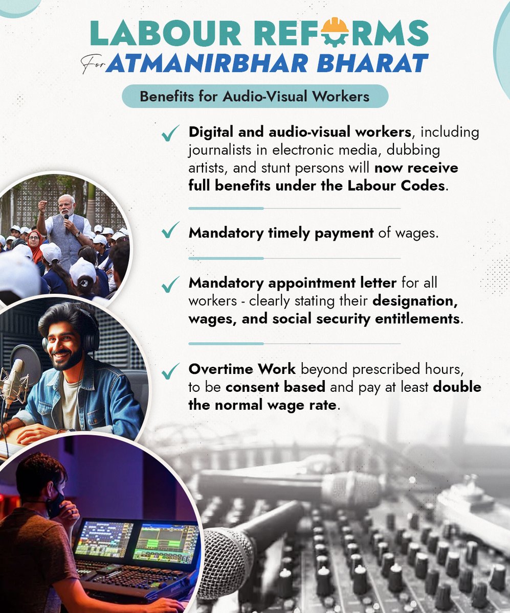 mansukhmandviya's tweet image. ऑडियो-विजुअल कामगारों को सही आय और सही पहचान का लाभ!

Labour Reforms to Empower Audio-Visual Workers!

#श्रमेव_जयते
#ShramevJayate