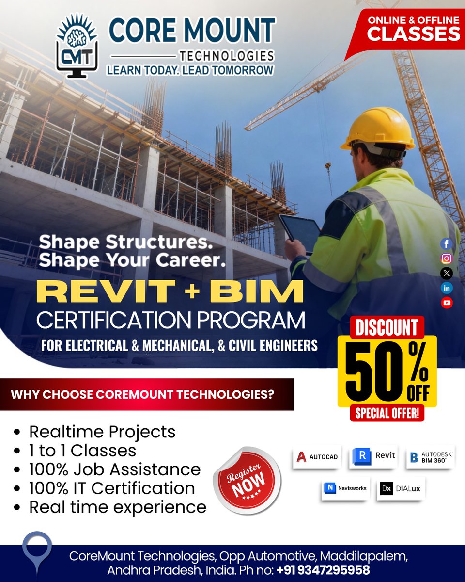Coremountt45188's tweet image. Core mount technologies certification program details cmt learn today lead tomorrow online &amp;amp; offline classes now available to help you build industry-ready skills with expert guidance. 

📞 Contact Us: +91 9347295958

#Coremounttechnologies #cmtlearn