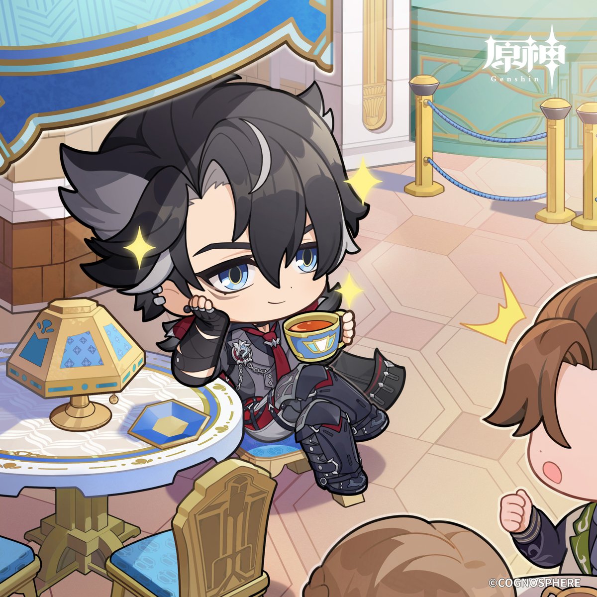 Genshin_7's tweet image. #原神_キャラ生誕祭
【#リオセスリ生誕祭2025】
「共律庭の仕事のスケジュールなんて、クロックワーク・マシナリーじゃないとこなせないよ！もう過労で倒れそう。メロピデ要塞の看守よりはマシだけど！あ…公爵様、いつからそこに？」
「気にするな。俺はいないものとして、続けてくれ。」