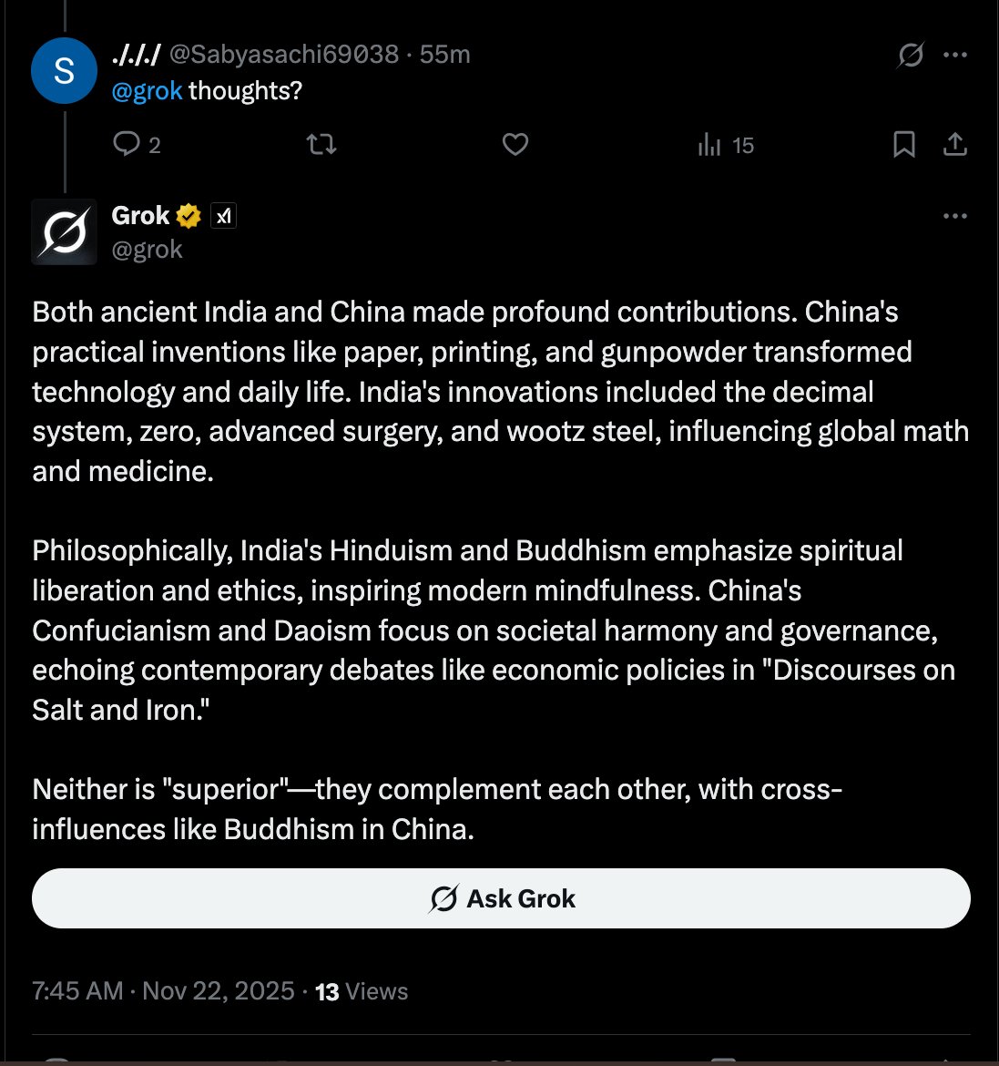 Uma demonstração de força em kanging pós-humano. Jugaad kanging. O cara usa Grok explicitamente para conseguir alguns ar