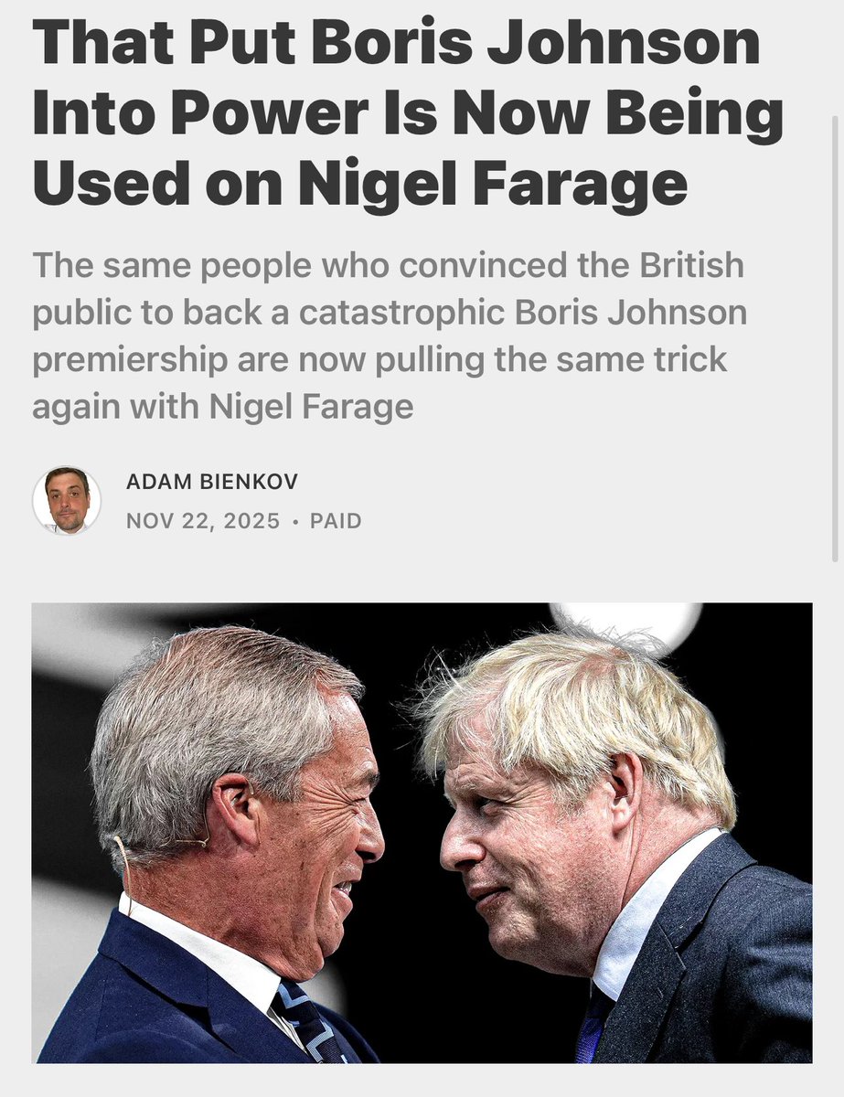 LizWebsterSBF's tweet image. 💥 @AdamBienkov nails it 👏 

The exact same media-donor machine that sold Britain 🇬🇧 the catastrophe of Boris Johnson is now attempting to do the same for Nigel Farage.

They think the public will fall for the con twice.

Britain was conned in 2019 into believing Boris Johnson…