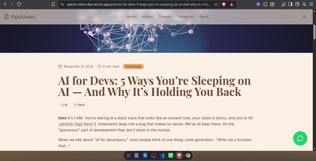 kevrollin012's tweet image. Quick question: as a developer, does AI hype make you excited or anxious? What are your thoughts concerning AI? I’ve been researching this, and my latest blog breaks down how devs can use AI to stay valuable in the next era of tech.... Read: patch-notes-dev.vercel.app/post/ai-for-de…

#AIfordev @AI