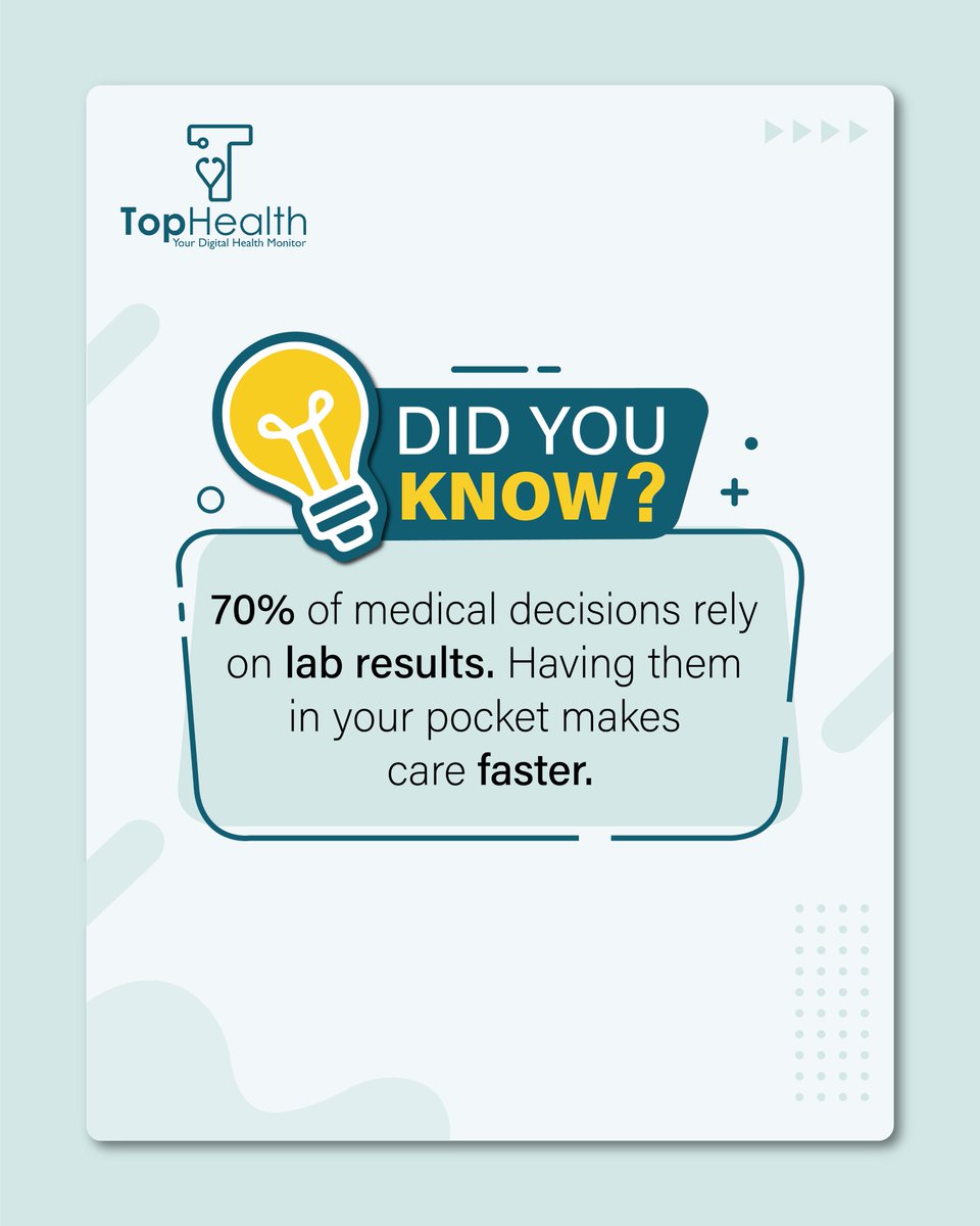 TopHealthApp's tweet image. Never search through papers again, your lab reports live safely in your pocket. With Top Health App, managing your health becomes simpler, faster, and more convenient.
#labreports #laborders #didyouknow #dailyfacts #healthTech #HealthTips