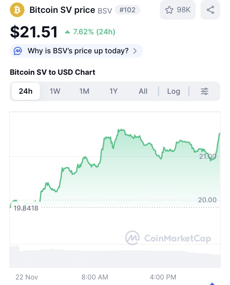 BSV up 7.6% in 24 hours. Almost back in the top 100.