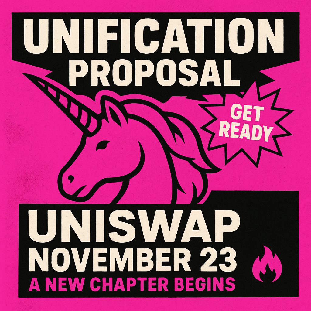Tomorrow, November 23, Uniswap will officially receive the UNIfication proposal.

This means the path becomes real — Uniswap will formally move toward launching UNIfication.

Be ready, community. History is being written, and every holder becomes part of the story.🦄🔥
