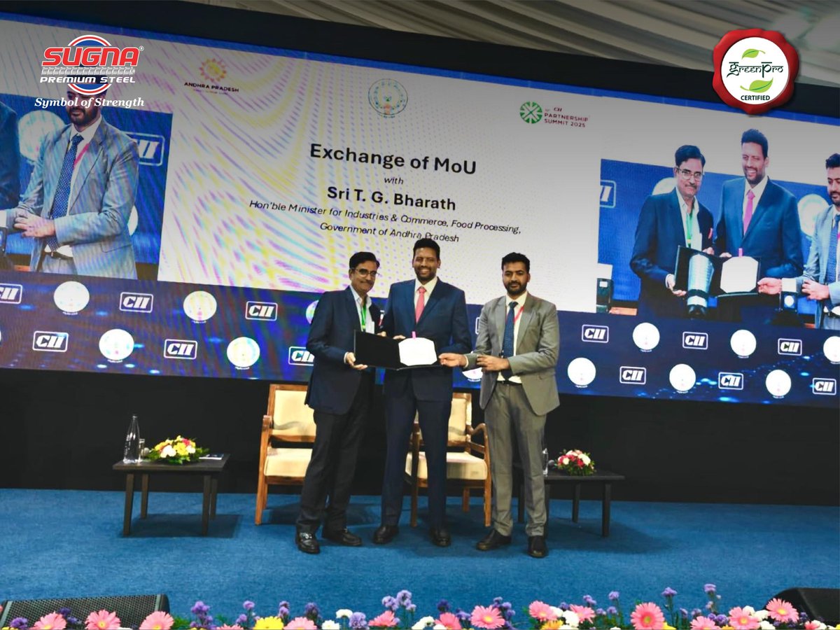 LtdSugna's tweet image. Celebrating a proud achievement at the 30th CII Partnership Summit 2025 in Visakhapatnam.

Grateful for the honour. Driven for the future. 💛💪

#SugnaTMT #CII2025 #PartnershipSummit #IndustryLeadership #ProudMoment #AndhraPradesh #SteelForIndia #TrustedStrength