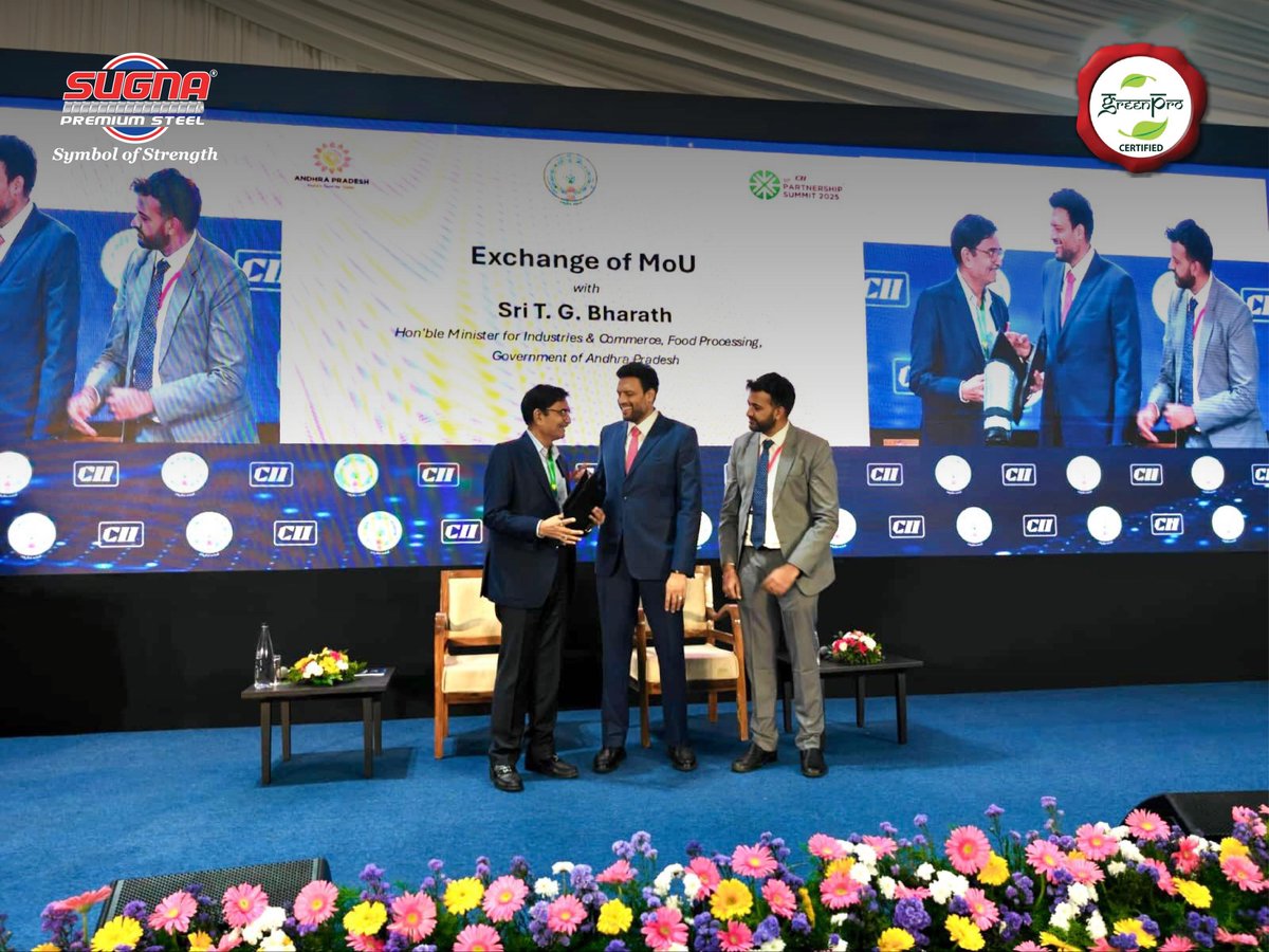 LtdSugna's tweet image. Celebrating a proud achievement at the 30th CII Partnership Summit 2025 in Visakhapatnam.

Grateful for the honour. Driven for the future. 💛💪

#SugnaTMT #CII2025 #PartnershipSummit #IndustryLeadership #ProudMoment #AndhraPradesh #SteelForIndia #TrustedStrength