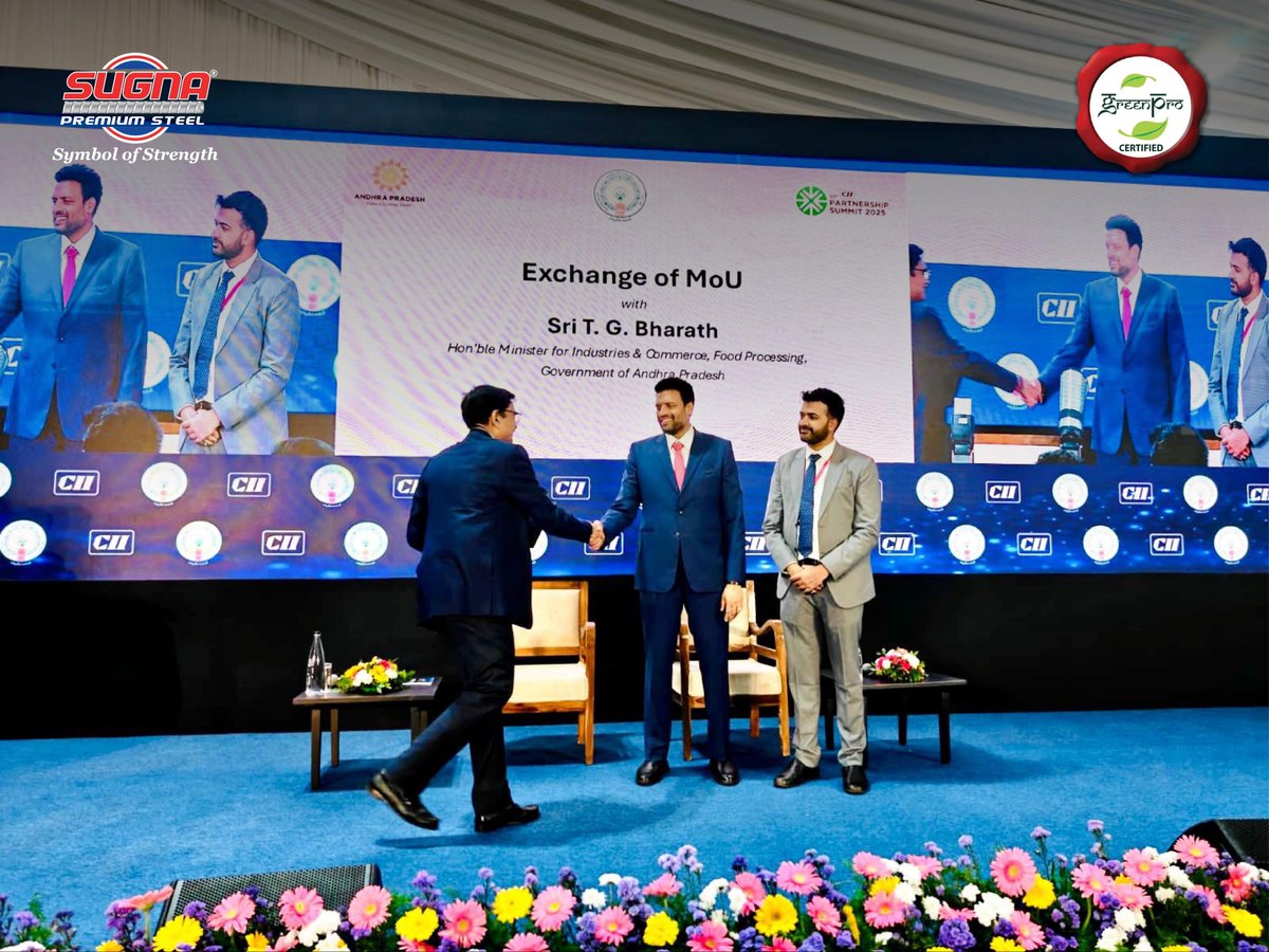 LtdSugna's tweet image. Celebrating a proud achievement at the 30th CII Partnership Summit 2025 in Visakhapatnam.

Grateful for the honour. Driven for the future. 💛💪

#SugnaTMT #CII2025 #PartnershipSummit #IndustryLeadership #ProudMoment #AndhraPradesh #SteelForIndia #TrustedStrength