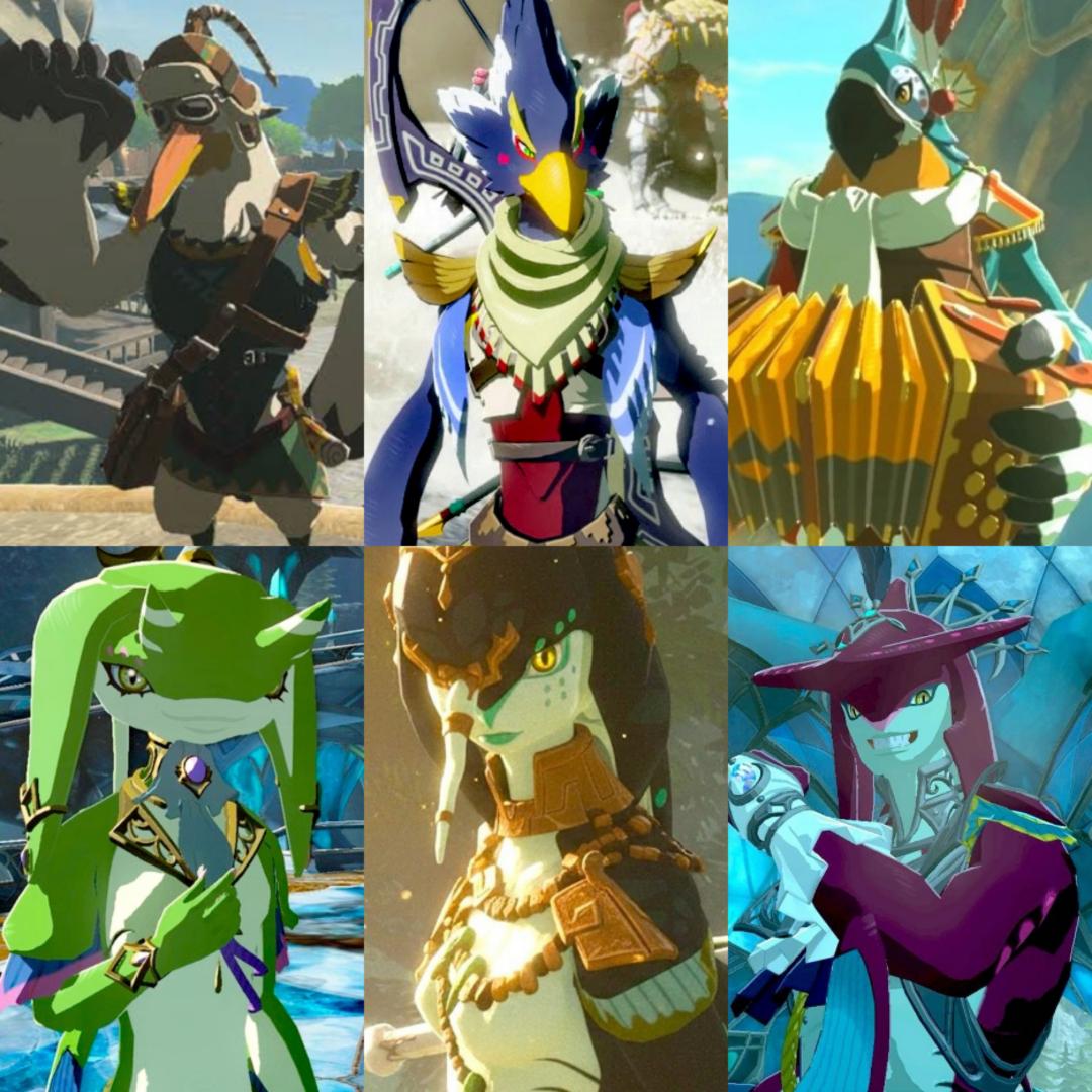 I really love how unique the rito and zora designs are in the Wild era games, each based on a different species of bird and fish/marine animal, they all look so cool