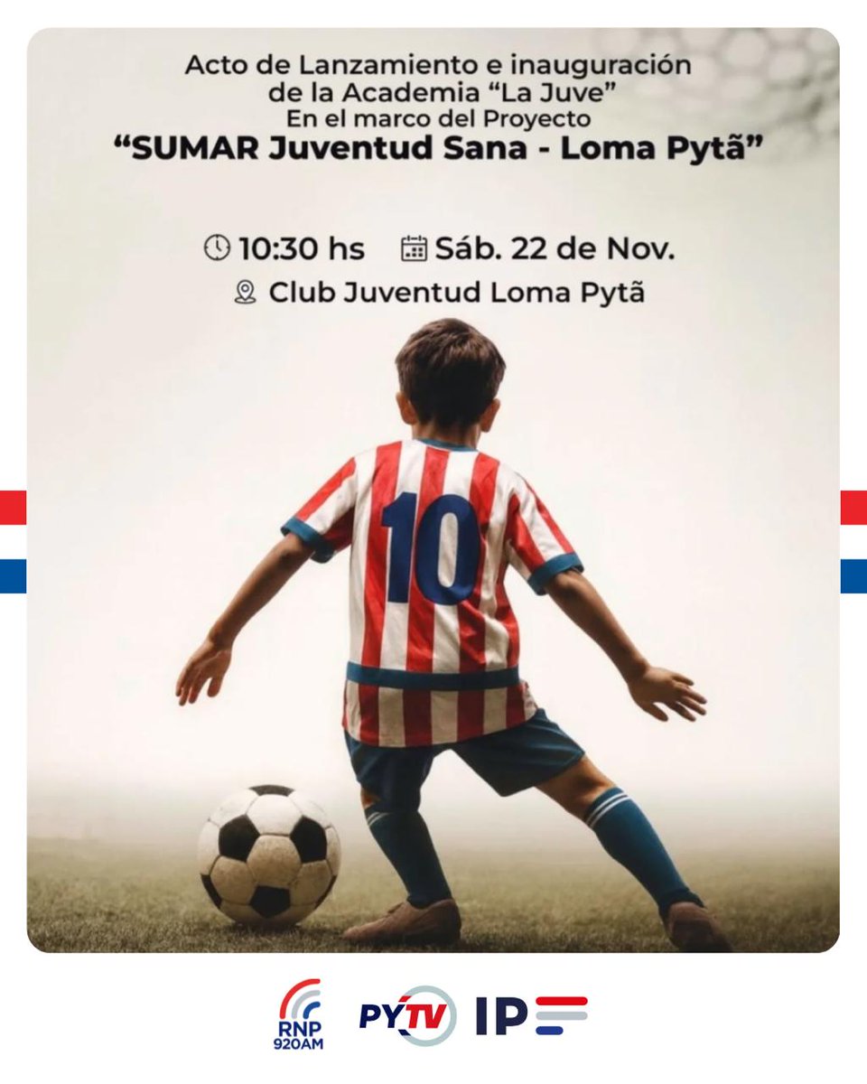 ParaguayTVHD's tweet image. ▶️Lanzamiento e inauguración de la Academia “La Juve”

📍 Apoyan: @MINNAParaguay, @Miticpy , @senad_paraguay y otras instituciones del Estado.