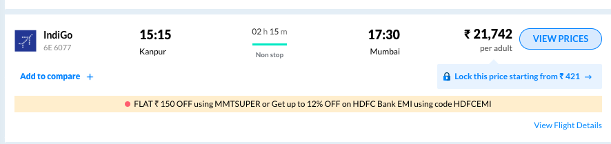 srj0408's tweet image. If you guys want to stop operating from Kanpur, do that - why these kinds of unfair prices 
Kanpur-&amp;gt;Mumbai 1 December - INR 21,000
@UPGovt - With this, believe me, you won't be able to get to a 3 Trillion Economy. It's different that you just want #politicians and #babus to enjoy