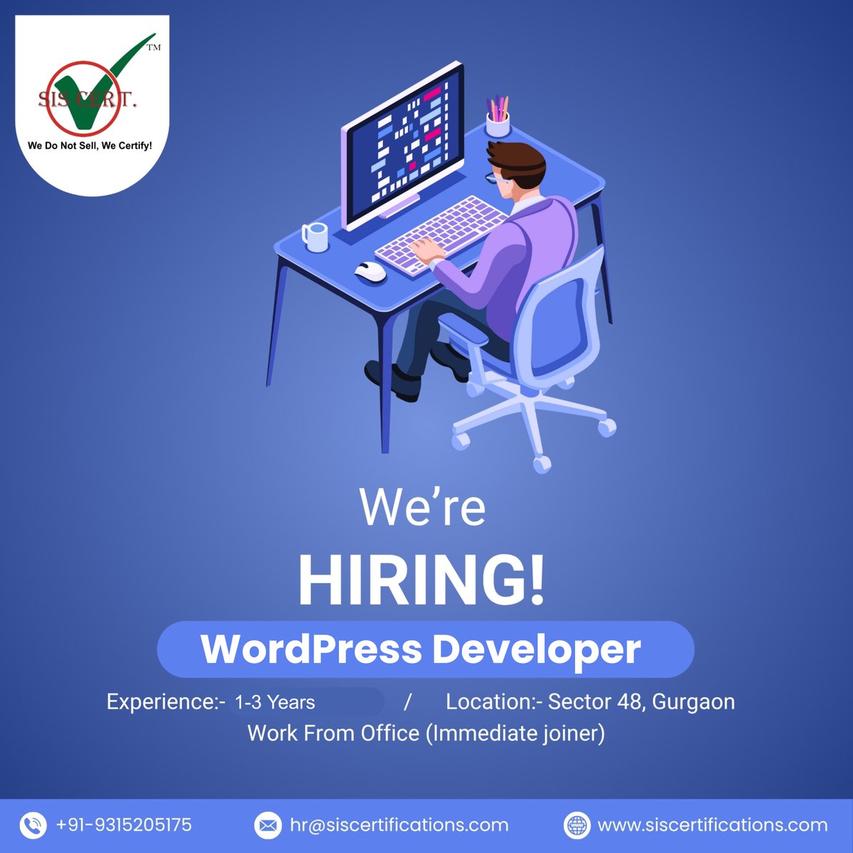 siscert's tweet image. We’re Hiring – WordPress Developer!
✨ Position: WordPress Developer 
📍 Location: Sector 48, Gurgaon
🧑‍💻 Experience: 1–3 Years
🏢 Mode: Work From Office
📩 Email your resume: hr@siscertifications.com
📞 Contact: +91-9315205175

#SISCertifications #HiringNow #WordPressDeveloper