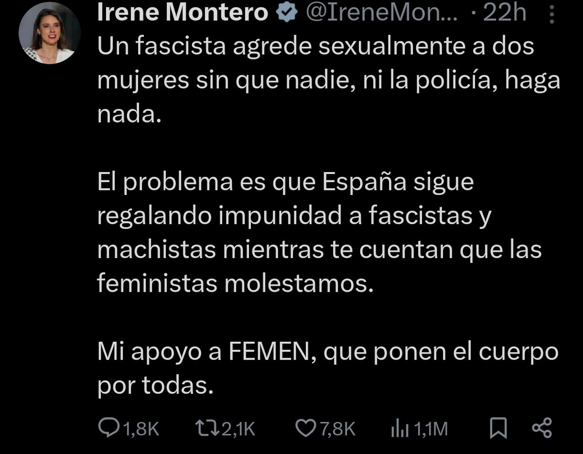 Clonazepamers's tweet image. -Hace poco unos jovenlandeses аbusаrоn de una chica en Pamplona hasta dejarla inconsciente, ninguna de ellas dijo nada.

-Los extranjeros cometen el 55% de viоlасiones en España, ninguna dijo nada.

-Un garrulo le tocó la tеtа a una loca así que empate.

Quedan décadas de PSOE.